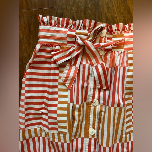 Striped Red and Tan Who What Wear Midi Skirt With Pockets Size Medium Comfy - Picture 4 of 9